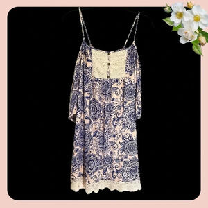 Charlotte Russe Cold Shoulder Dress Crochet Trim Size Large Whimsy Twee Coquette